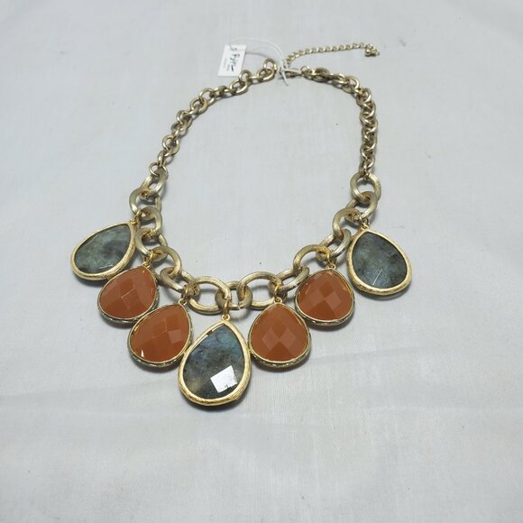 Bijou gold chain with teardrop stones orange and translucent blue - Picture 5 of 8